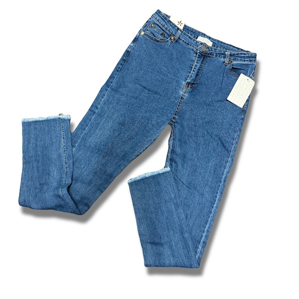 Holic Jean Womens 28 Medium Wash High-Rise Straight Leg Raw Hem